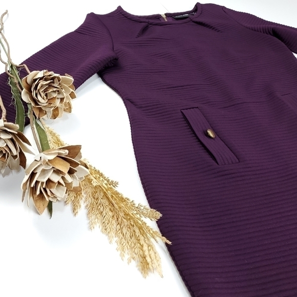 Nina Leonard Purple Ribbed Sheath Dress Med - Picture 13 of 13